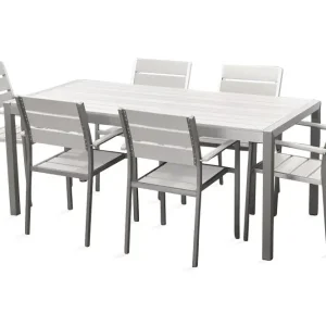 Fri frakt Vernio Trädgårdsmöbelset Med Utebord+6 Utestolar Vit - Utemöbler