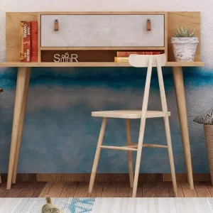 Beställ nu Mod Design Skrivbord 120 cm med Förvaring Hylla+Lucka Läderb Trä/Vit - Möbler
