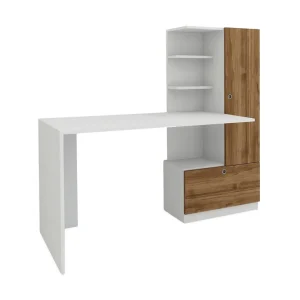 Reapris Merinoz Skrivbord 150 cm med Förvaring Hyllor + Låda + Skåp Vit/Valnötsbrun - Möbler