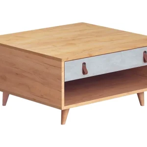 Mod Design Soffbord 80 cm med Förvaring Låda + Hylla Läderbe Grå/Trä - Möbler Extra rabatt