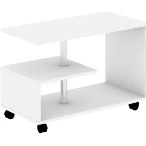 Elegancia Soffbord 80 cm med Förvaring Hylla på Hjul Vit - Möbler Rabatt