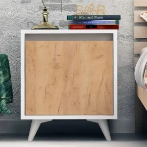 Handla nu Mod Design Sängbord 45 cm med Förvaring Skåp Trä/Vit - Möbler