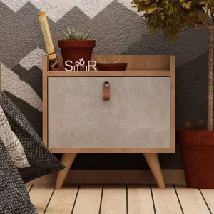 Mod Design Sängbord 50 cm med Förvaring Skåp Trä/Vit - Möbler Reapris