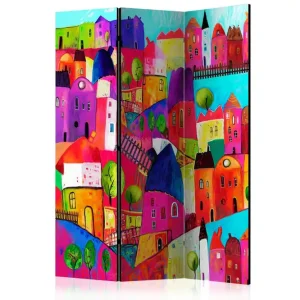 Nedsatt pris Rumsavdelare Rainbow-Hued Town 135x172 cm Artgeist sp. z o. o. - Inredning
