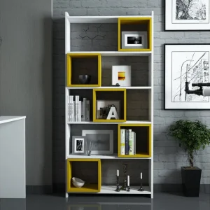 Lågt pris Hovdane Skrivbord 120 cm med Förvaring + Vägghylla + Vit/Gul - Möbler