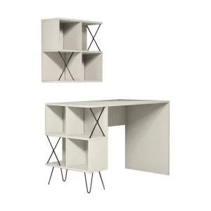 Erbjudande Hovdane Skrivbord 120 cm med Förvaring Hylla + Bokhylla Lite Krämvit/Svart - Möbler