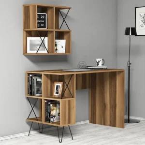 Hovdane Skrivbord 120 cm med Förvaring Hylla + Bokhylla Lite Brun/Svart - Möbler Snabb frakt