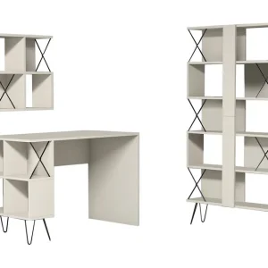 Outlet Hovdane Skrivbord 120 cm med Förvaring + 2 Bokhyllor Krämvit/Svart - Möbler