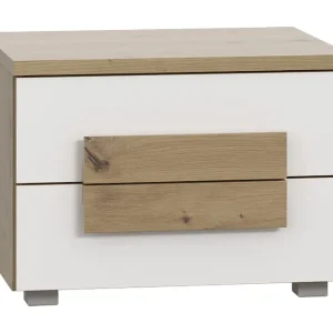 Eochar Sängbord 50 cm med Förvaring 2 Lådor Brun/Vit - Möbler Rea