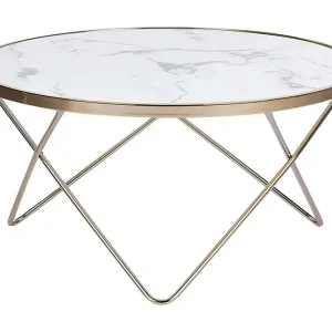 Reapris Meerah Soffbord 80 cm Runt Marmormönster Glas/Vit/Guld - Möbler