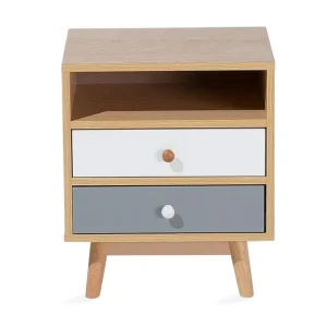 Peinmore Sängbord 40 cm med Förvaring 2 Lådor + Hylla Brun/Vit/Grå - Möbler Nyhet