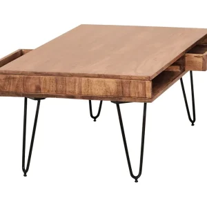 Beställ idag Wohnling Langner Soffbord 60 cm med Förvaring 2 Lådor + Hyllor Akacia/Svart - Möbler