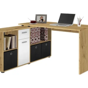 Brizleth Hörnskrivbord 136 cm Svängd med Förvaring Brun/Vit - Möbler Bästa pris