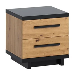 Ingram Sängbord 40 cm med Förvaring 2 Lådor Ekfärg/Svart - Möbler Bästa pris