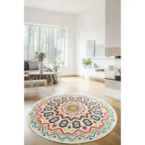 Tsakali Matta Rund 100 cm Flerfärgad/Sammet - Textil & mattor Endast denna vecka