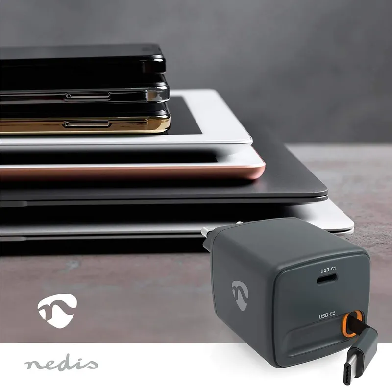 Handla nu USB-C väggladdare med utdragbar kabel, 65W GaN PD