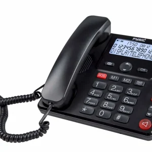 Trådtelefon med stora knappar för seniorer – extra högljudd, svart Endast idag