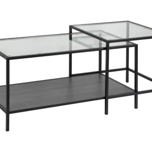 Kampanjpris Hasslevik Satsbord 90 cm med Förvaring Hylla 2 Bord Glas/Svart - Möbler