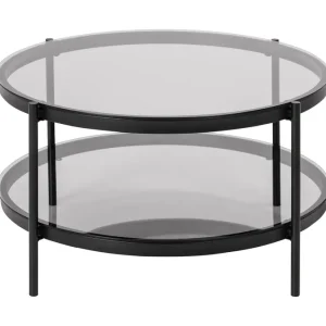 Begränsat erbjudande Rutkin Soffbord 79 cm Runt med Förvaring Hylla Glas/Grå/Matt Svart - Möbler