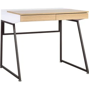 Rabatt Studious Skrivbord 90 cm med Förvaring 2 Lådor Grå/Trä/Natur/Vit - Möbler