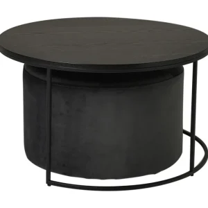 Pedona Soffbord 80 cm Runt med Puff Svart - Möbler Köp online