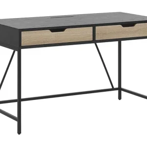 Cebolleros Skrivbord 120 cm med Förvaring 2 Lådor Svart/Ljust Trä - Möbler Reapris