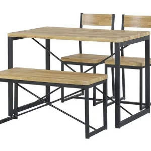 I lager Flixton Matgrupp 110 cm Inkl 2 stolar + Bänk Ljusbrun/Svart - Möbler