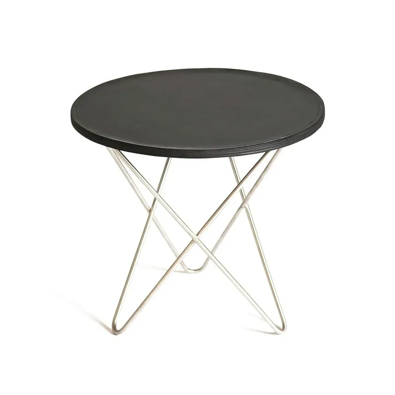 Begränsat antal Mini O Table Sidobord Ø40 cm, Stål/Svart läder