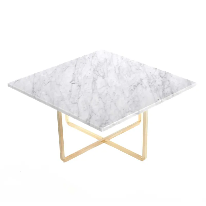 Ninety Soffbord 60 cm, Mässingsunderrede, Vit Marmor Kampanjpris