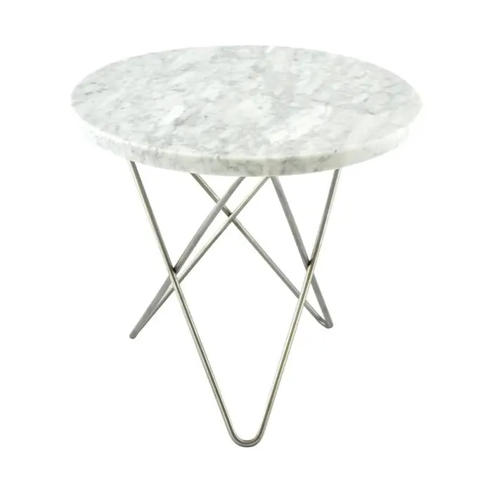 I lager Mini O Table Sidobord Ø40 cm, Stål/Vit matt marmor