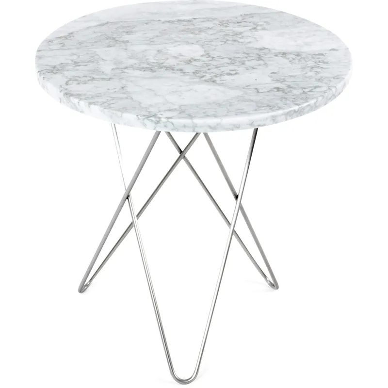 Tall Mini O Table Sidobord Ø50 cm, Stål/Vit marmor Lågt pris
