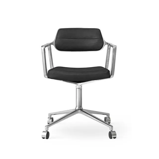 453 Snurrstol Med Hjul Aluminium/Svart Läder Populär