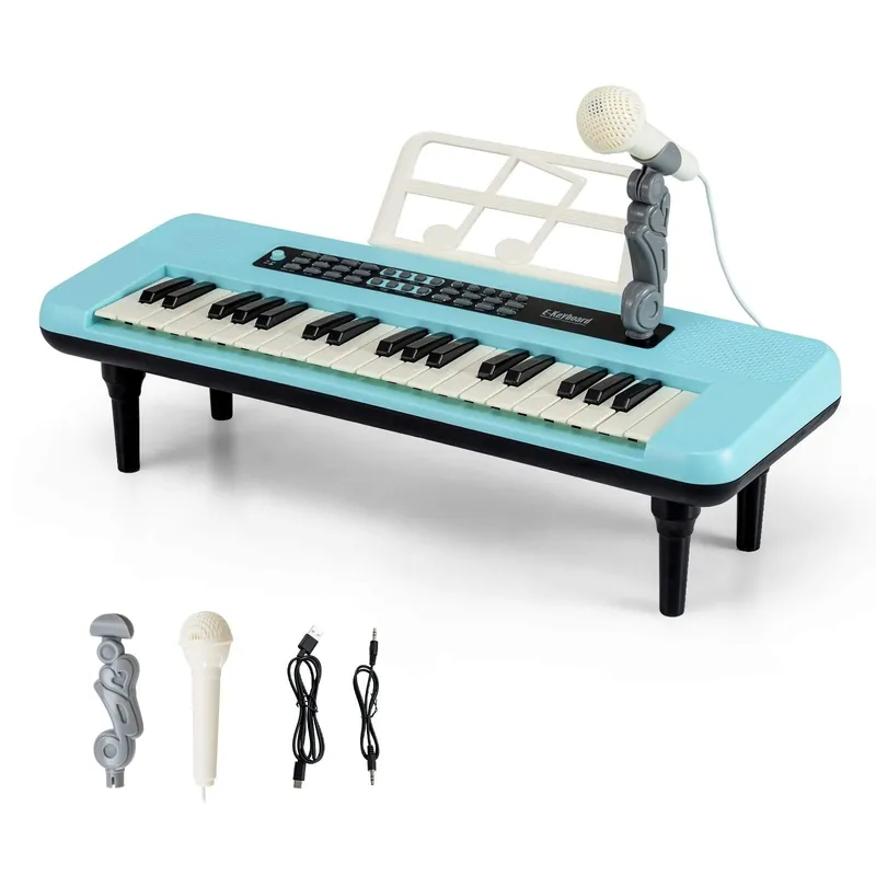 37-tangenters digitalpiano för barn med mikrofon och stativ – blått risnedsättning