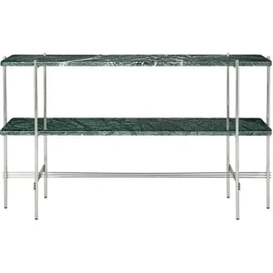 Sänkt pris TS Console Sidobord 120x30x72 cm, Polerat Stål / Grön Guatemalamarmor