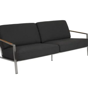 Beställ nu Naos 2,5-sitssoffa - Rostfritt med grå dyna Teak armstöd från Brafab- Bra Möbler