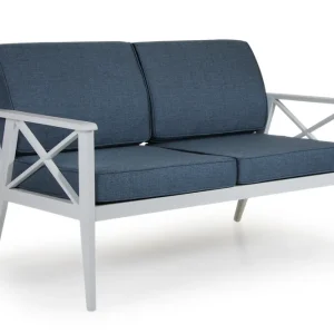 Extra rabatt Sottenville 2,5-sitssoffa - Vit matt med blå dyna 167 x 77 cm från Brafab- Bra Möbler