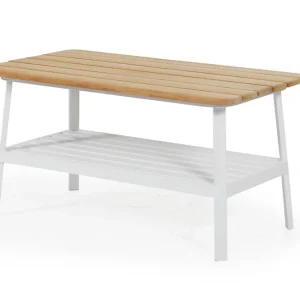 Olivet soffbord - Vit med teaktopp 110 x 56.5 cm från Brafab- Bra Möbler Beställ idag