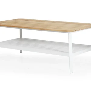 Olivet soffbord - Vit med teaktopp 150 x 75 cm från Brafab- Bra Möbler Beställ nu