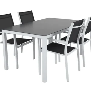 Fynd Rana matgrupp - Vit/grå 4 karmstolar & bord 150x90 cm från Brafab- Bra Möbler