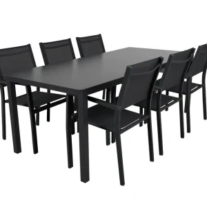 Kampanjpris Rana matgrupp - Svart/grå 6 karmstolar & bord 200x90 cm från Brafab- Bra Möbler