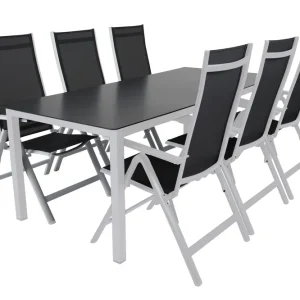 Erbjudande Rana matgrupp - Vit/grå 6 positionsstolar & bord 200x90 cm från Brafab- Bra Möbler
