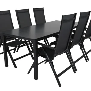 Billigare Rana matgrupp - Svart/grå 6 positionsstolar & bord 200x90 cm från Brafab- Bra Möbler