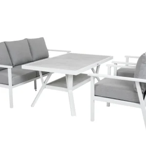 Utförsäljning Samvaro soffgrupp - Vit med grå dyna 3-sitssoffa, 2 fåtöljer & bord 140x90 cm från Brafab- Bra Möbler