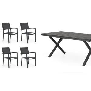 Expressleverans Leone matgrupp - Svart/grå i nonwood 6 fåtöljer & bord 200x100 cm från Brafab- Bra Möbler