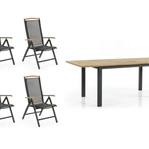 Andy & Lyon matgrupp - Svart/svart i teak 4 stolar & bord 152-210 cm från Brafab- Bra Möbler Handla nu
