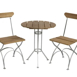 Bryggeri matgrupp - Teak/varmförzinkat 2 fåtöljer & bord 60 cm från Grythyttan Stålmöbler- Bra Möbler Rabatt