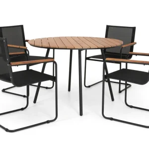 Reapris Hönö & Resö matgrupp - Svart/svart med teak 4 karmstolar & bord 110 cm från Selected Home- Bra Möbler