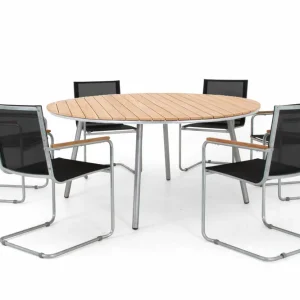 Bästa pris Hönö & Resö matgrupp - Silver/svart med teak 6 karmstolar & bord 160 cm från Selected Home- Bra Möbler