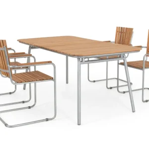 Resö & Hönö matgrupp - Silver/teak 4 karmstolar & bord 194 cm från Selected Home- Bra Möbler Fri frakt