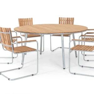 Resö matgrupp - Silver/teak 6 karmstolar & bord 160 cm från Selected Home- Bra Möbler Säker betalning